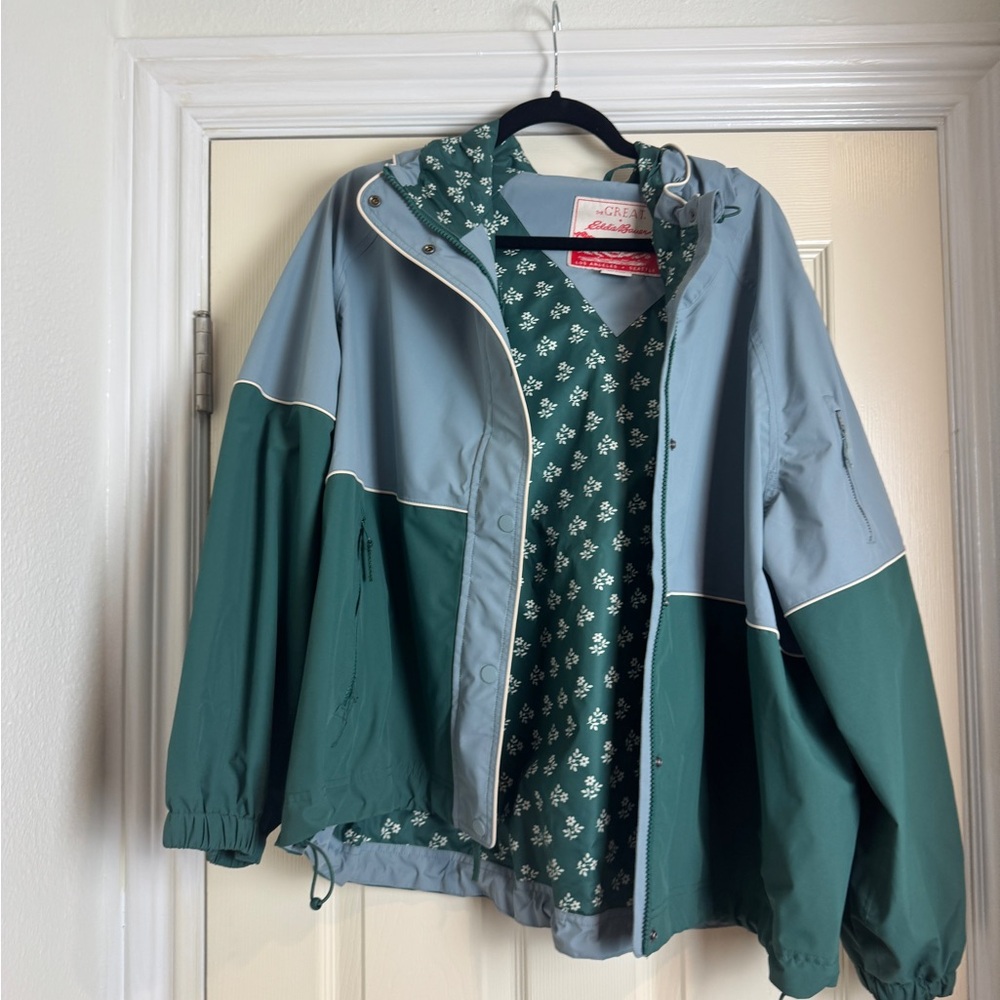 Eddie Bauer Green and Gray rain Jacket
